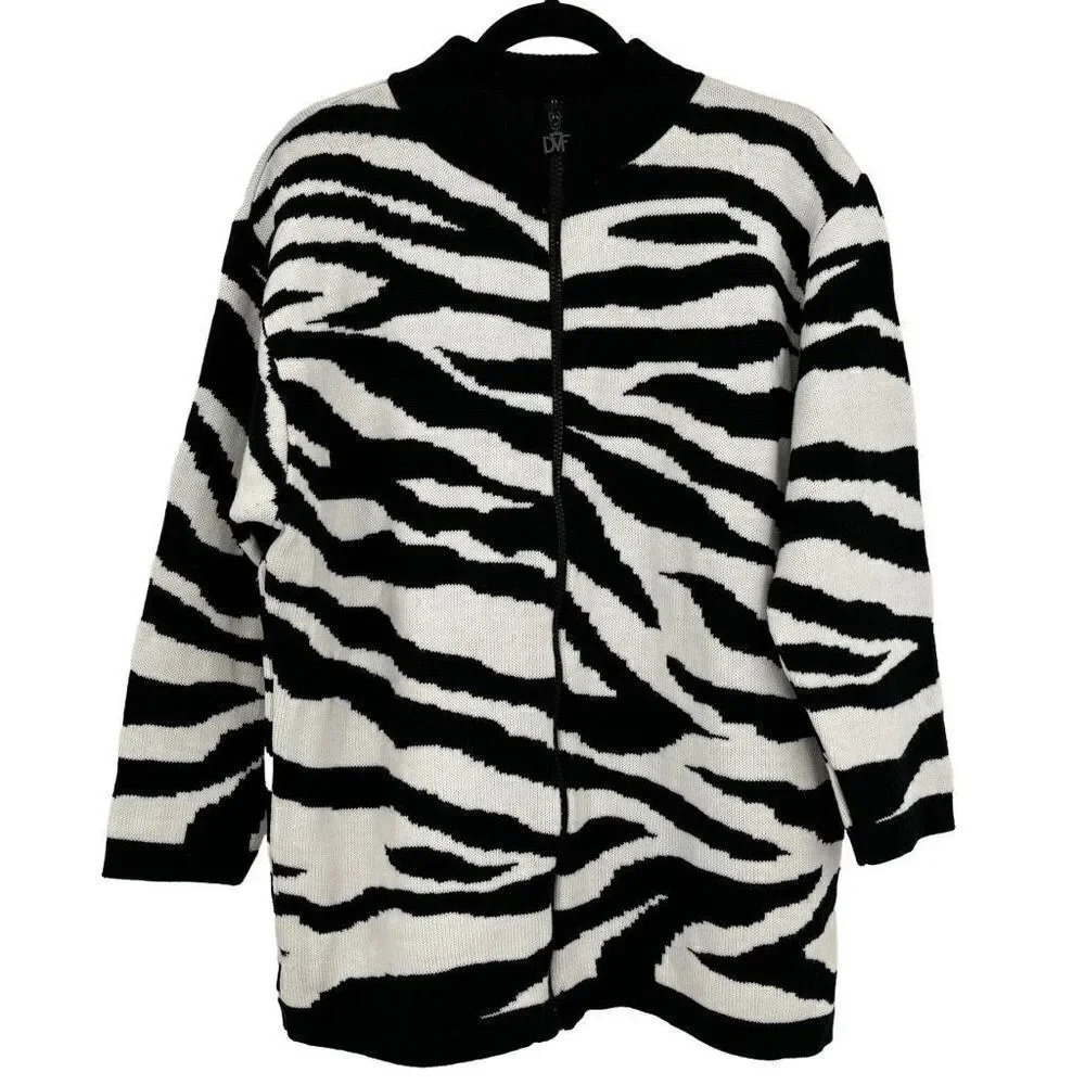 Diane Von Furstenberg Vintage Zebra Print Duster Cardigan Sweater Medium‎